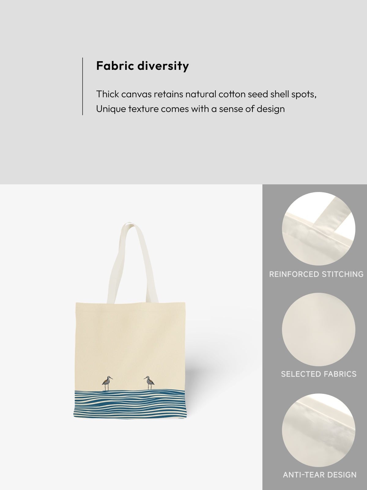 Seaside Birds Tote Bag, Ocean - Inspired Canvas Tote - Canvas Carry Tote Bag (Angle 5) | ttoo art