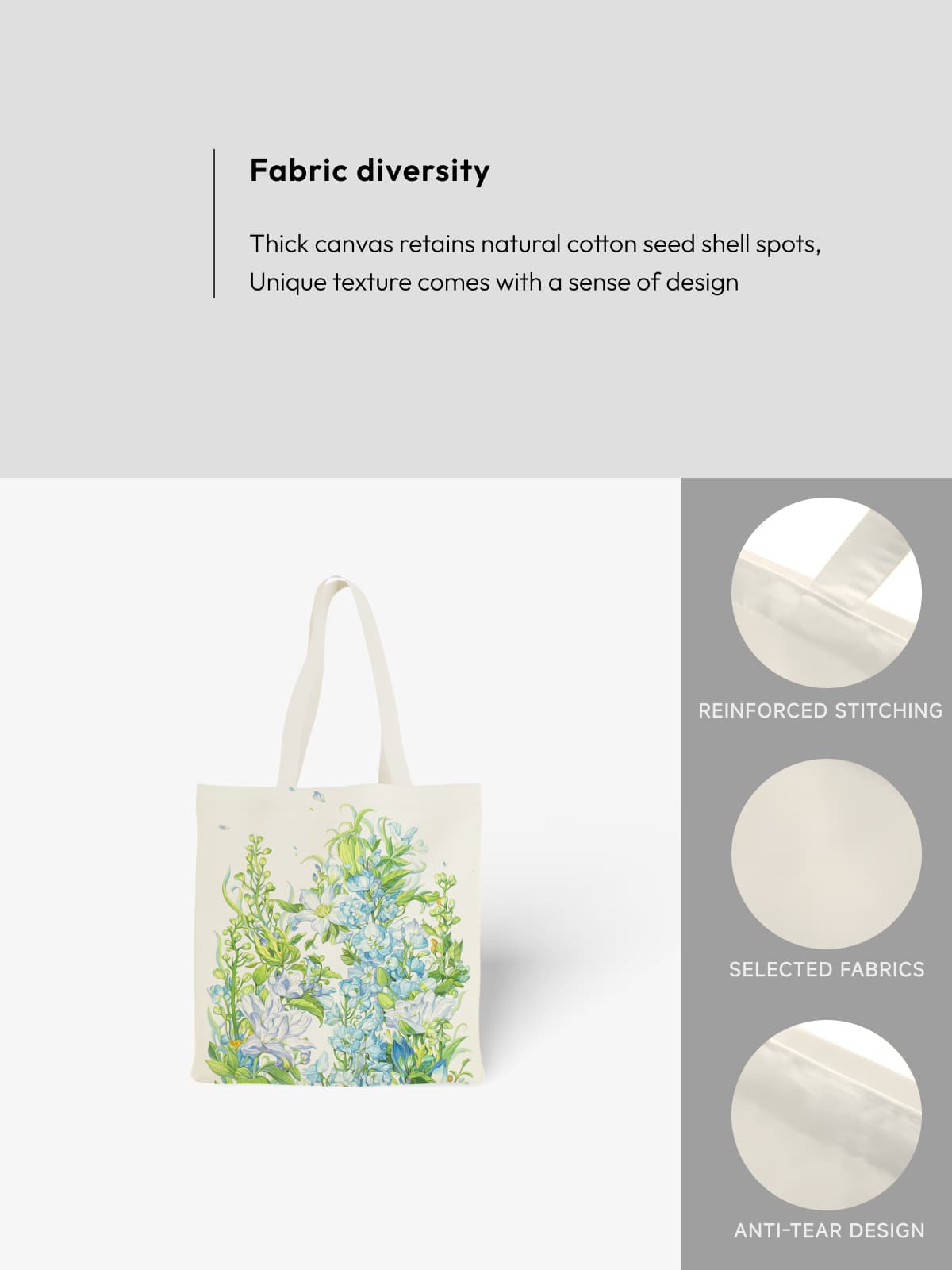 Blue Floral Arch Canvas Tote Bag, Serene Flower Print Shoulder Bag for Daily Use - Canvas Carry Tote Bag (Angle 5) | ttoo art
