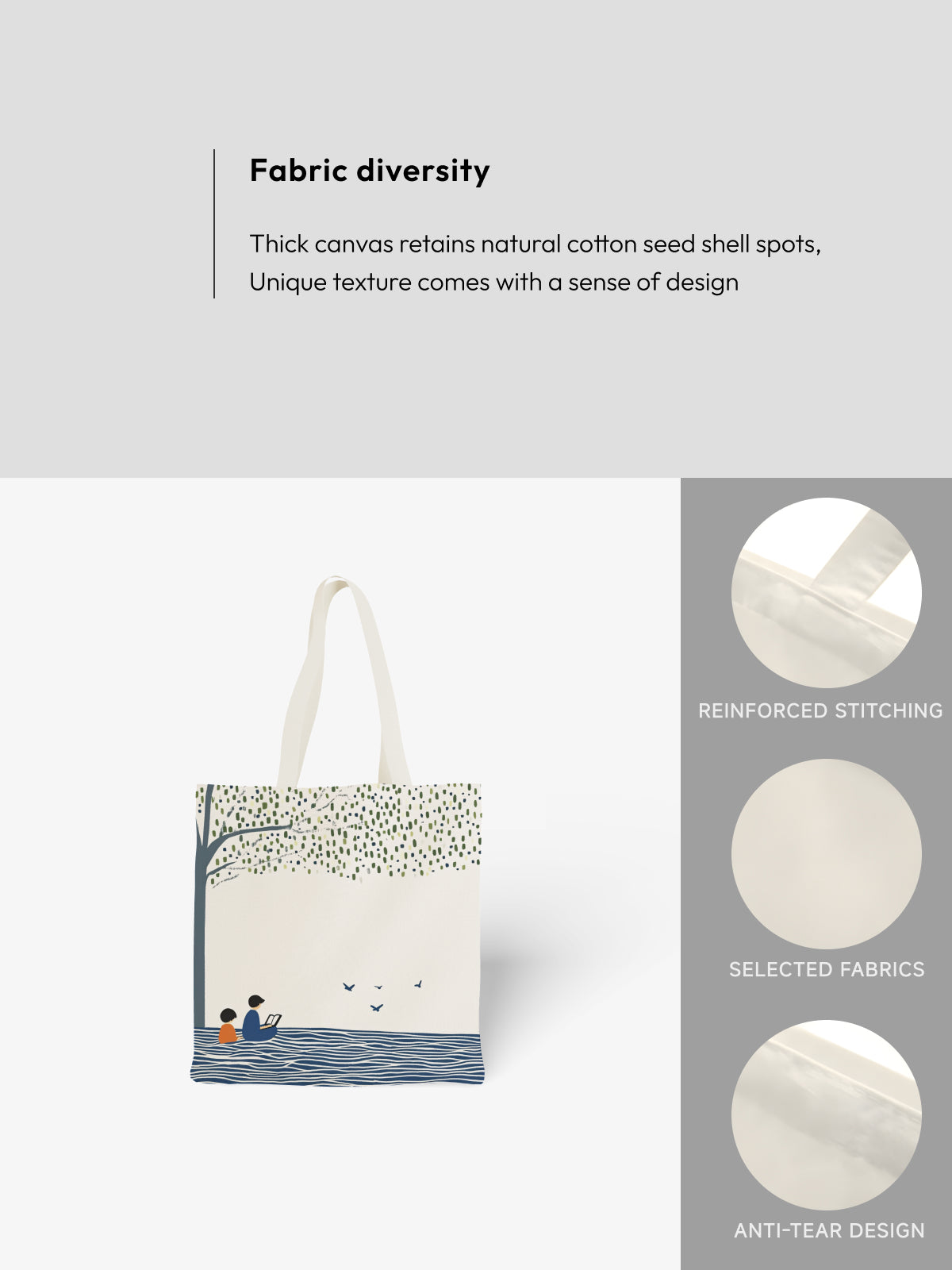 Reading by the Tree Tote Bag, Nature - Inspired Canvas Tote - Canvas Carry Tote Bag (Angle 5) | ttoo art