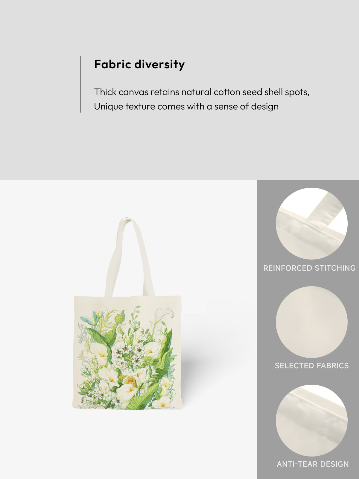 White Floral Canvas Bag - Canvas Carry Tote Bag (Angle 5) | ttoo art