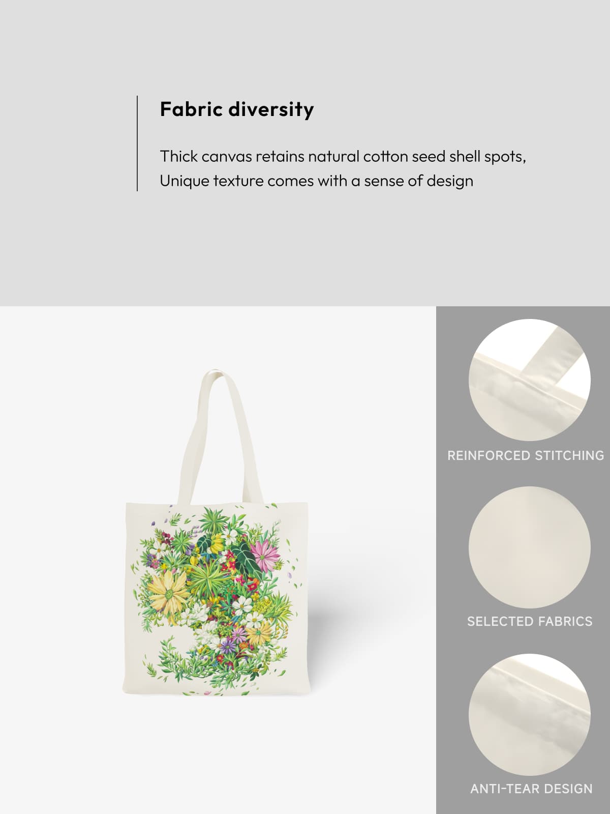 Vibrant Floral Cluster Canvas Tote Bag, Colorful Mixed Flower Print Shoulder Bag for Daily Use - Canvas Carry Tote Bag (Angle 5) | ttoo art
