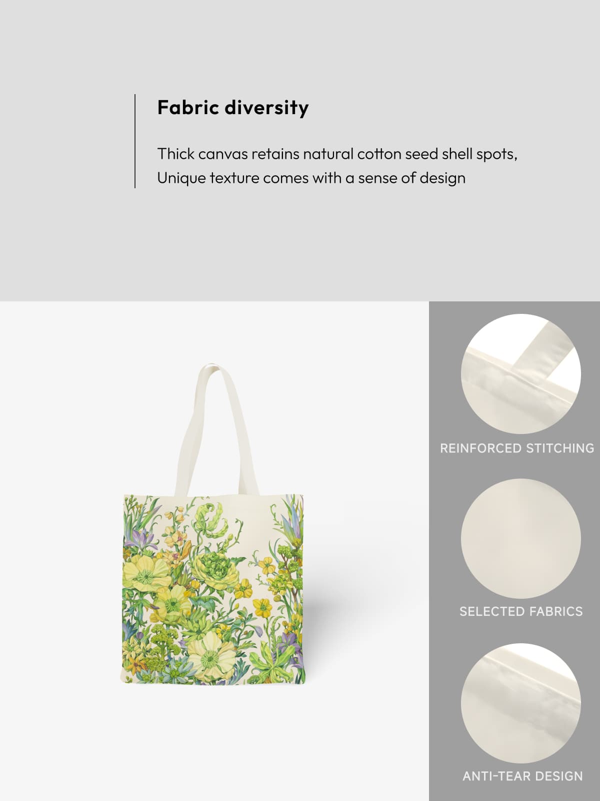 Yellow Floral Canvas Tote Bag, Nature - Inspired Flower Print Shoulder Bag for Daily Use - Canvas Carry Tote Bag (Angle 5) | ttoo art