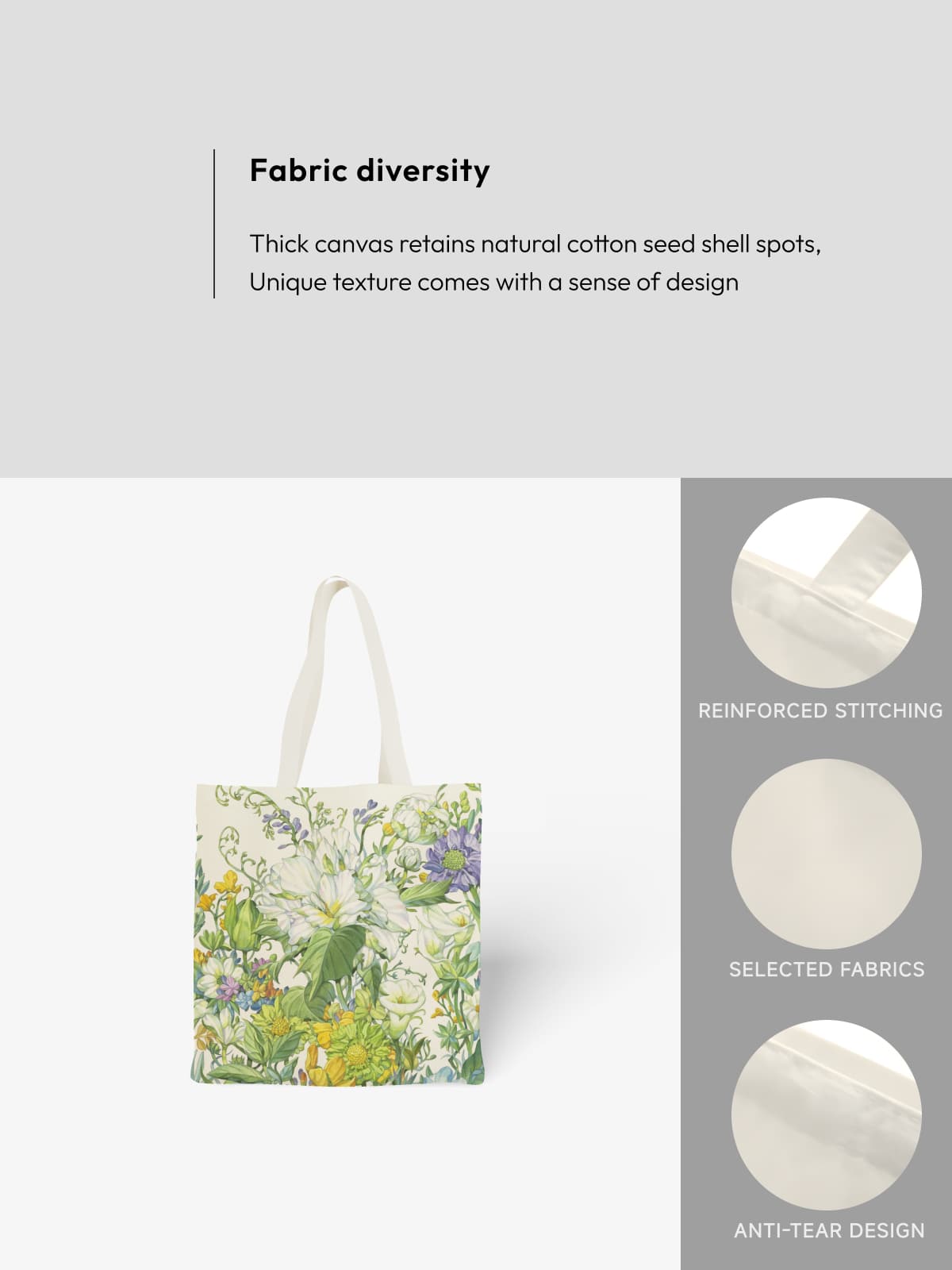 Floral Canvas Tote Bag, Nature - Inspired Flower Print Shoulder Bag for Daily Use - Canvas Carry Tote Bag (Angle 5) | ttoo art