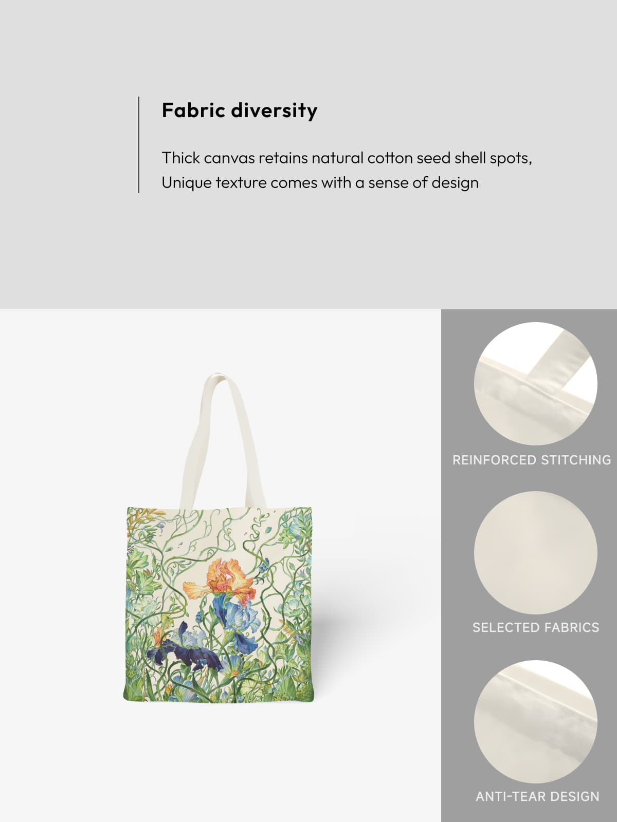Art Nouveau Floral Canvas Tote Bag, Iris Flower Print Shoulder Bag for Daily Use - Canvas Carry Tote Bag (Angle 5) | ttoo art