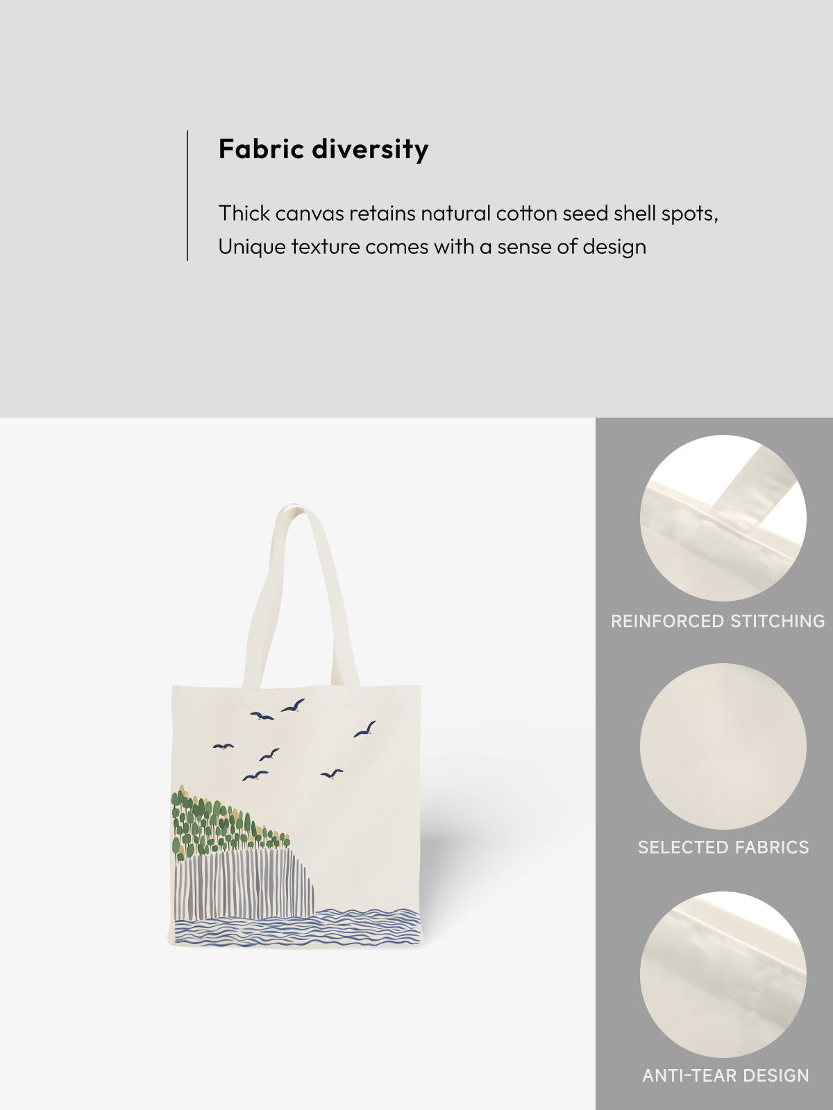 Coastal Cliff and Birds Tote Bag, Nature - Inspired Canvas Tote - Canvas Carry Tote Bag (Angle 5) | ttoo art