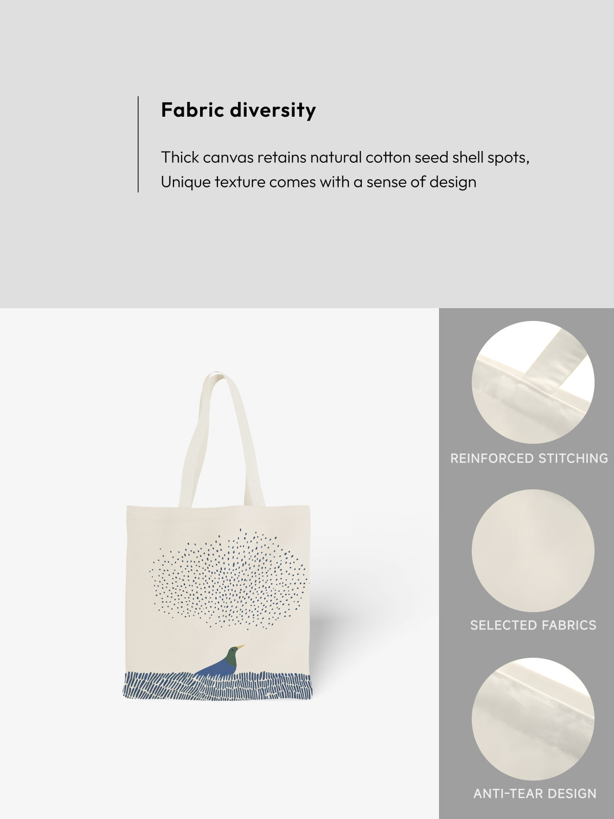 Bird and Dotted Sky Tote Bag, Nature - Inspired Canvas Tote - Canvas Carry Tote Bag (Angle 5) | ttoo art
