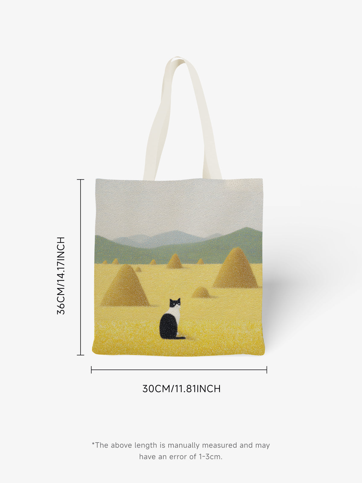Cat in Field Tote Bag, Countryside - Inspired Canvas Tote - Canvas Carry Tote Bag (Angle 6) | ttoo art