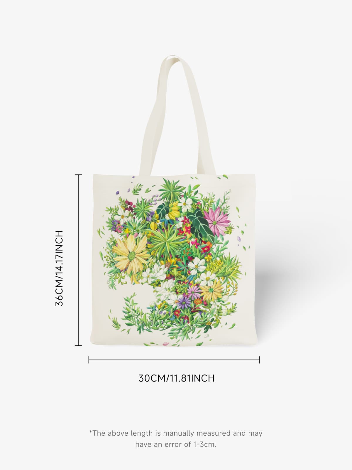 Vibrant Floral Cluster Canvas Tote Bag, Colorful Mixed Flower Print Shoulder Bag for Daily Use - Canvas Carry Tote Bag (Angle 6) | ttoo art