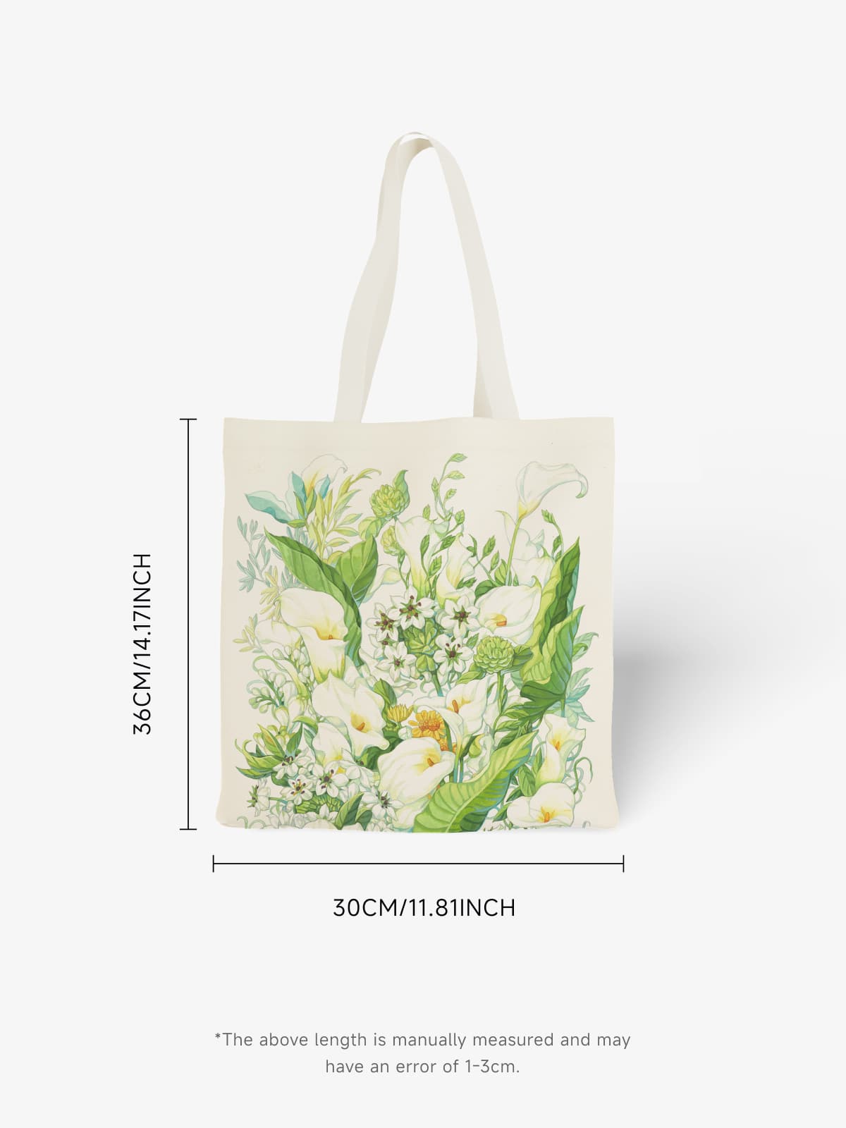 White Floral Canvas Tote Bag, Elegant Calla Lily Print Shoulder Bag for Daily Use - Canvas Carry Tote Bag (Angle 6) | ttoo art