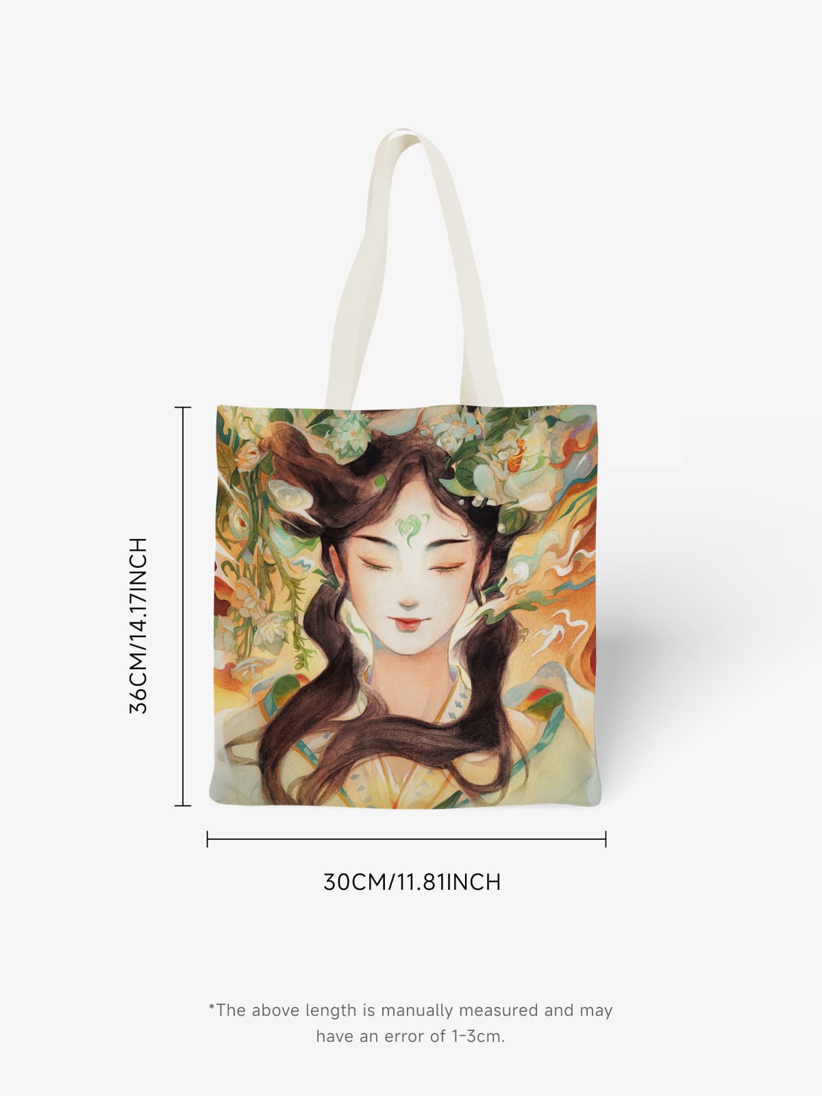 Artistic Woman Portrait Canvas Tote Bag, Boho - Style Floral Girl Shoulder Bag for Daily Use - Canvas Carry Tote Bag (Angle 6) | ttoo art