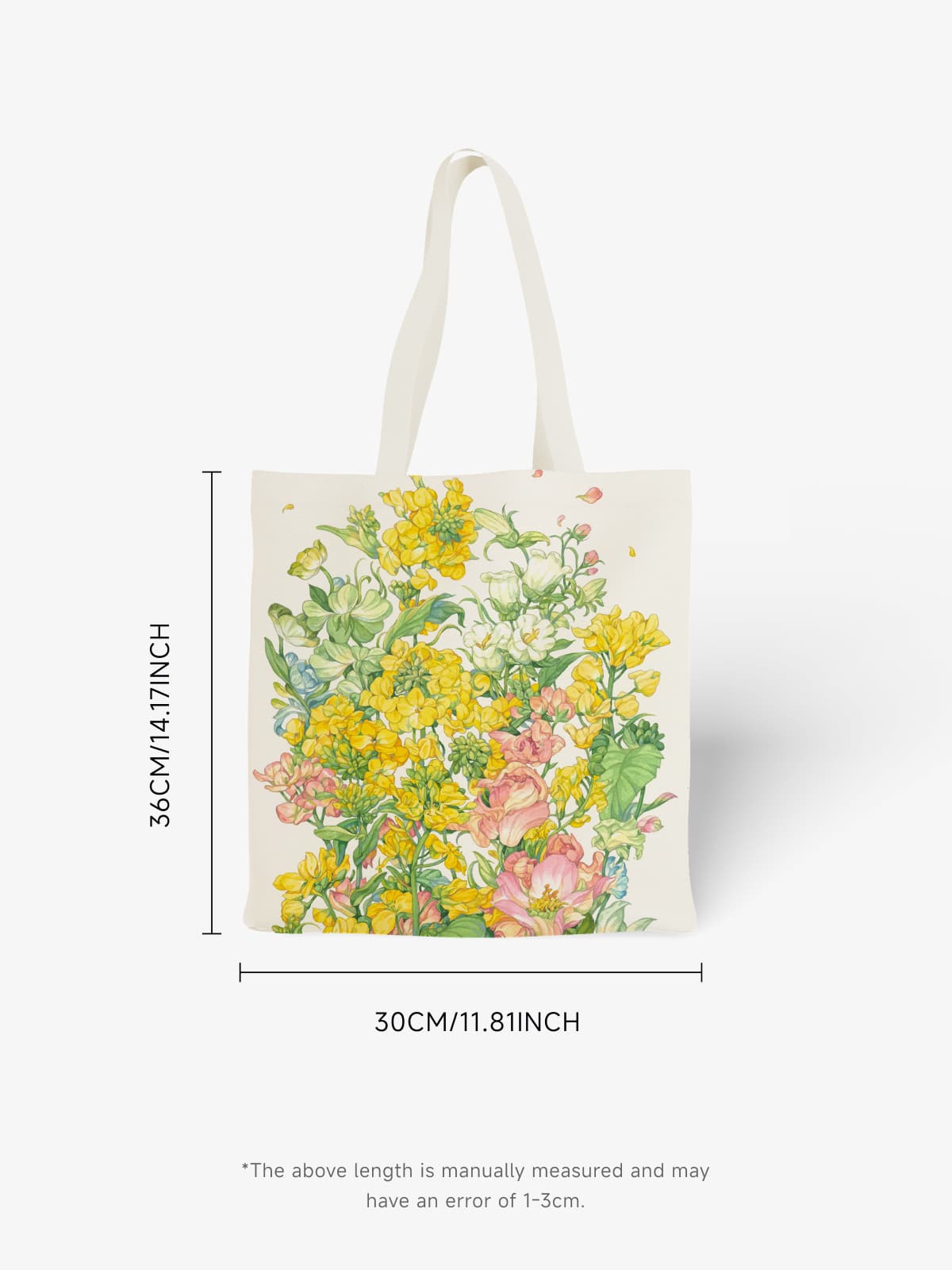 Vibrant Yellow & Pink Floral Canvas Tote Bag, Cheerful Flower Print Shoulder Bag for Daily Use - Canvas Carry Tote Bag (Angle 6) | ttoo art