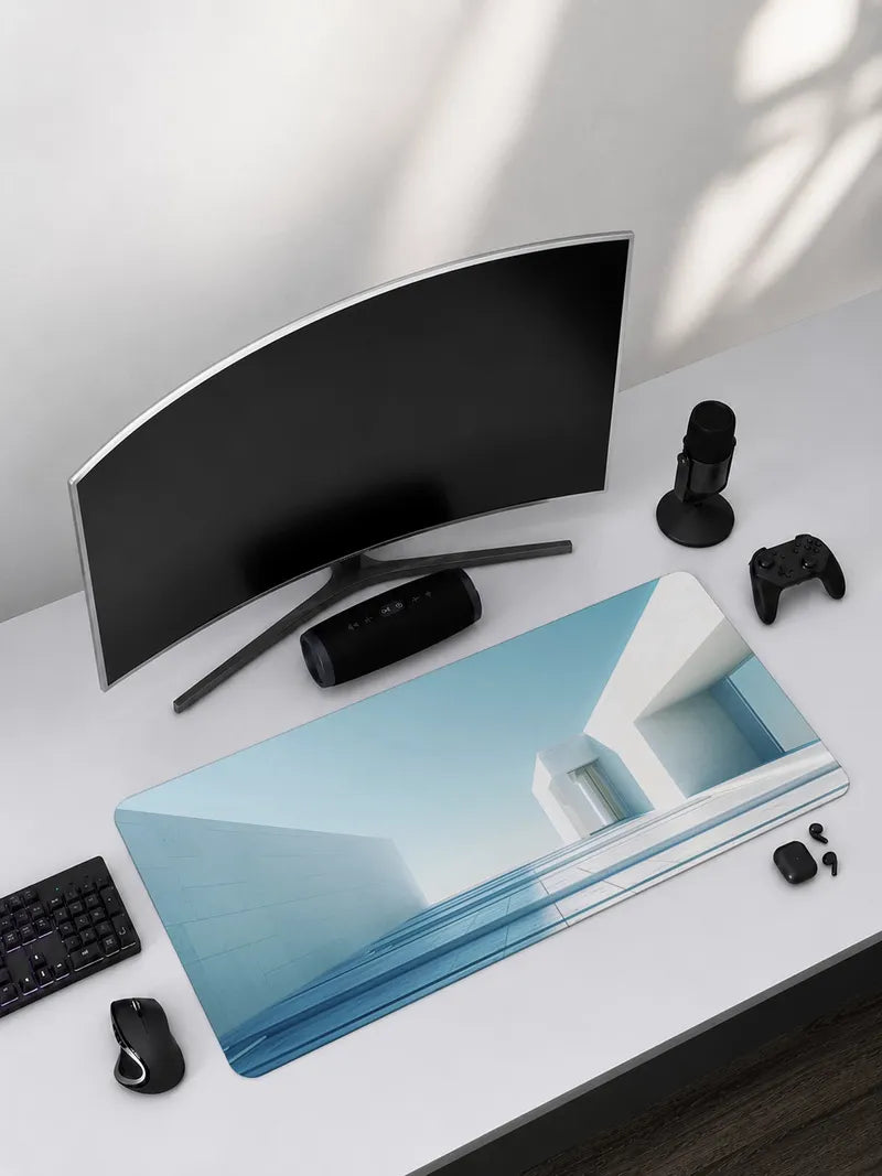 White Minimalist Architecture Rubber Mouse Pad