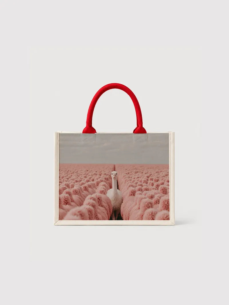 Ostrich in Pink Field Canvas Bag