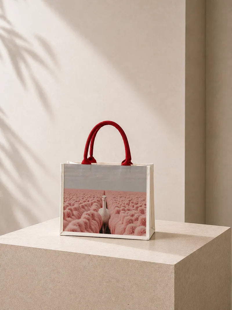 Ostrich in Pink Field Canvas Bag