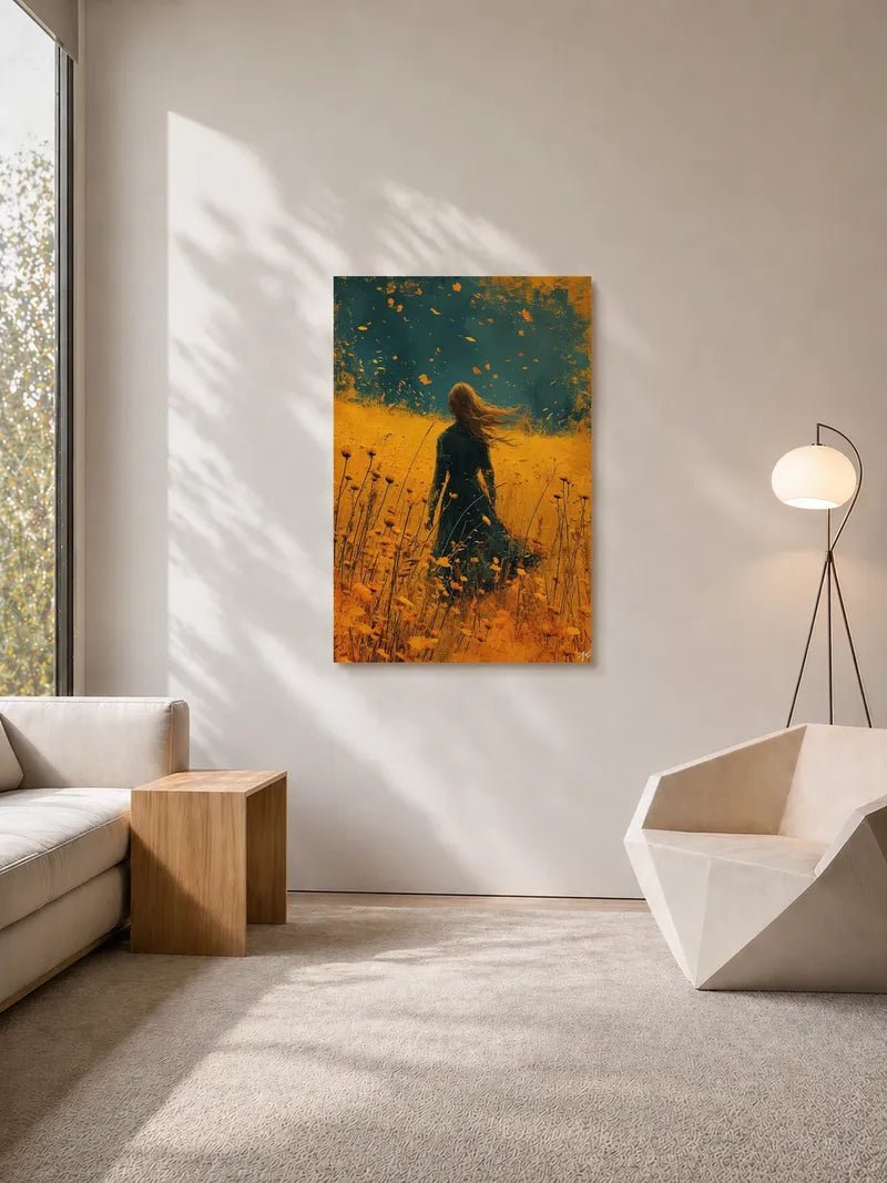 A Girl Strolling in the Fields Wall Art
