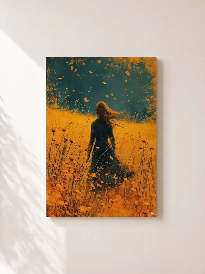 A Girl Strolling in the Fields Wall Art