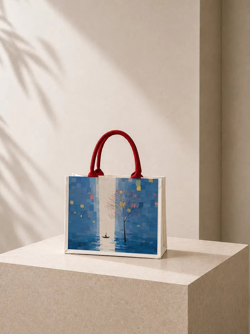 Solitary Boat in Blue Canyon Canvas Bag