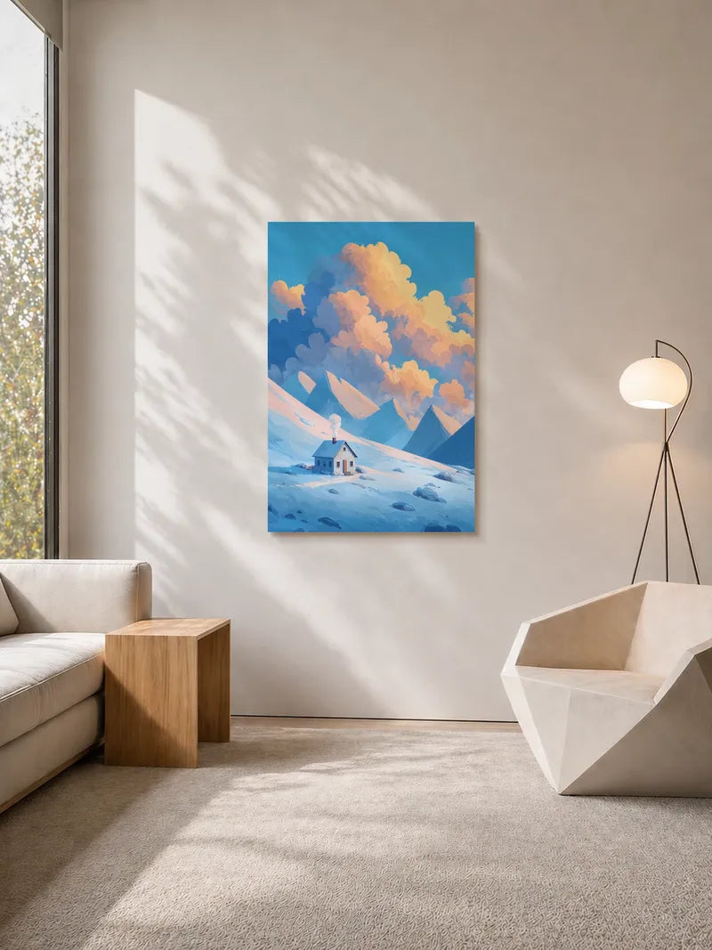 Snowbound Cabin & Golden Clouds Wall Art