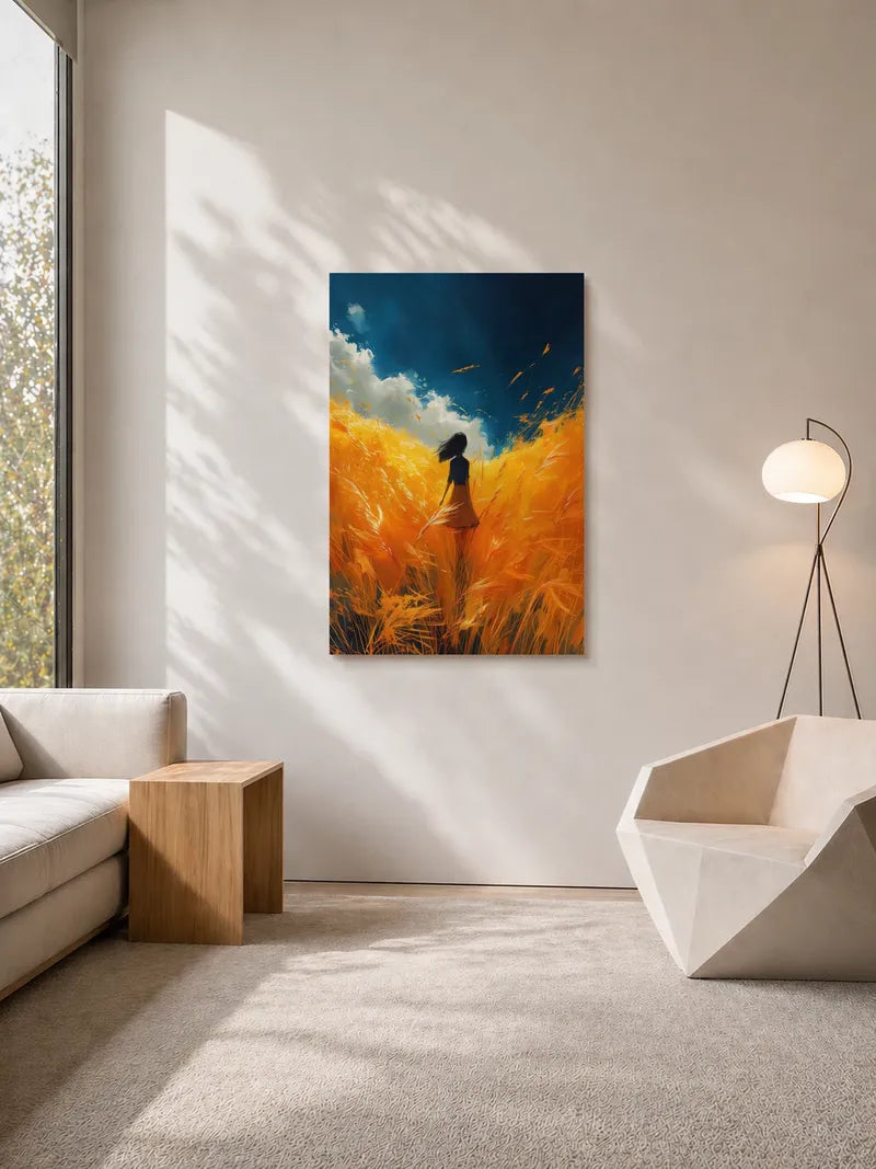 A Girl Strolling in the Fields Wall Art