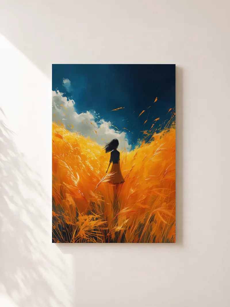 A Girl Strolling in the Fields Wall Art