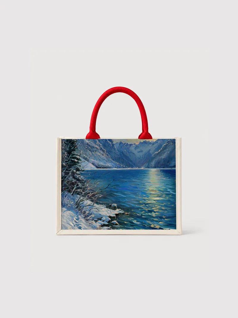 “Winter Night Snow Mountain” in the Style of Monet Canvas Bag