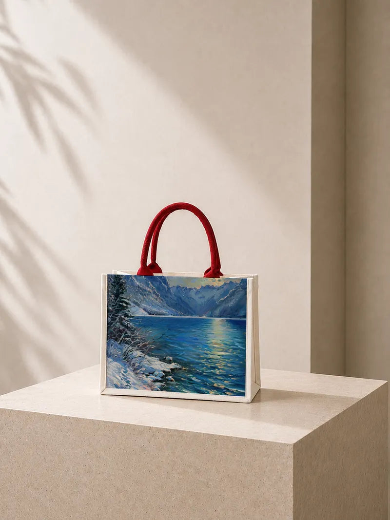 “Winter Night Snow Mountain” in the Style of Monet Canvas Bag