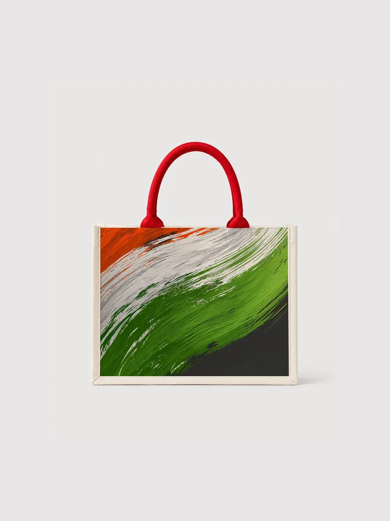 Tricolor Brushstroke Abstract Canvas Bag