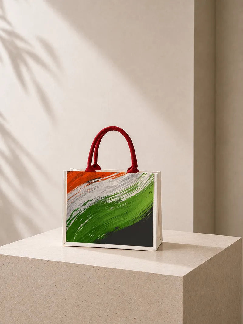 Tricolor Brushstroke Abstract Canvas Bag