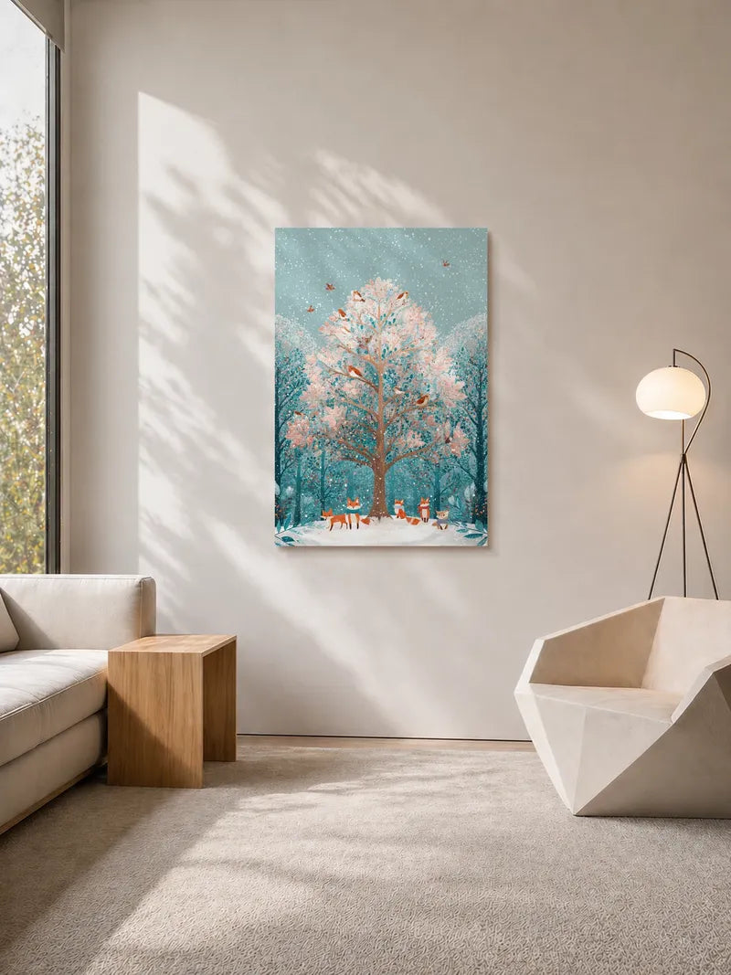 Winter Foxes in Cherry Tree Wall Art