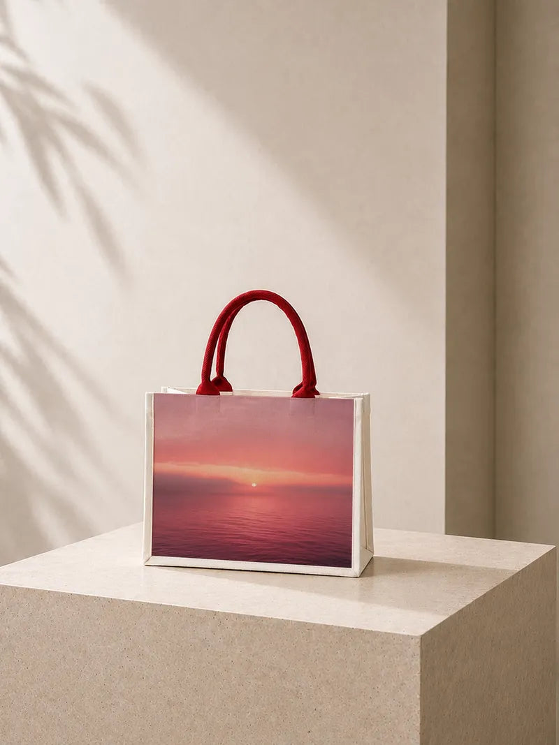Fog and pink sky over the ocean Canvas Bag