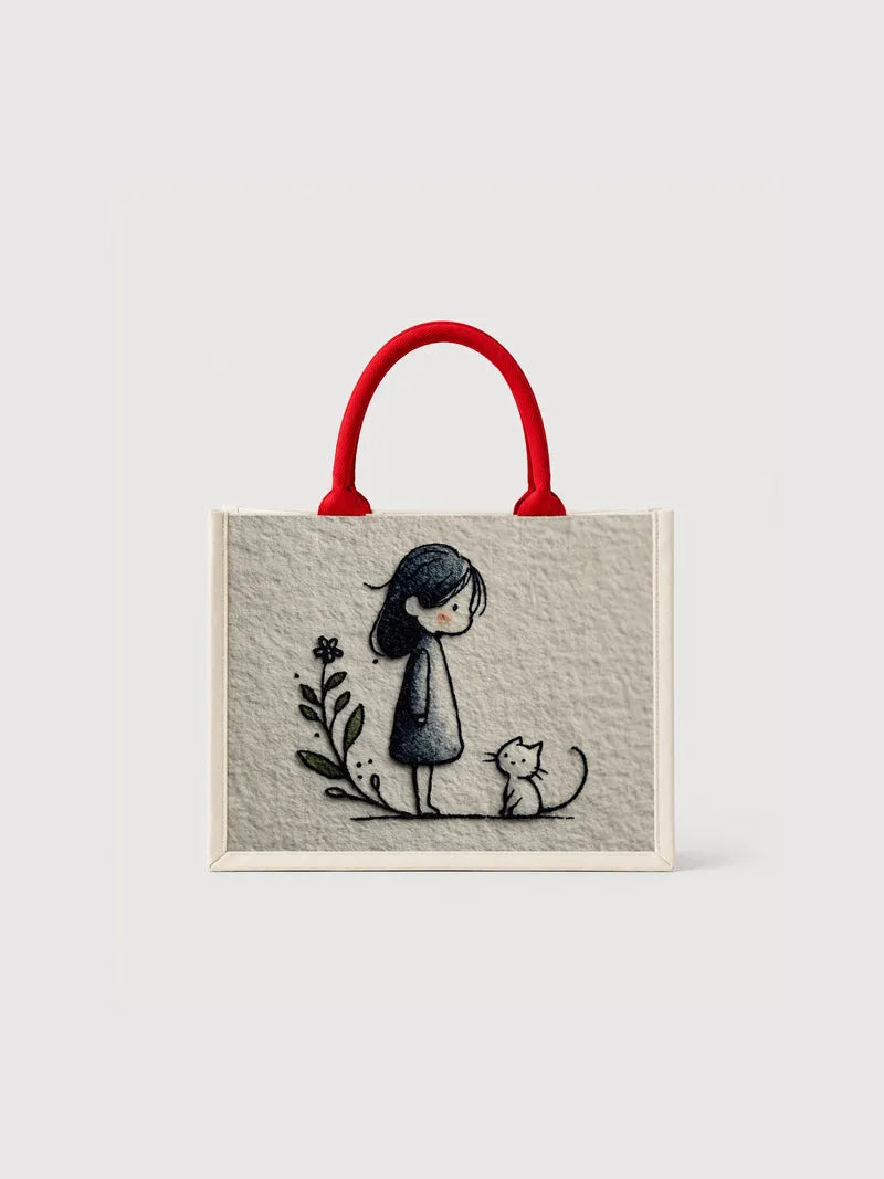 Whispering Girl and Cat Canvas Bag