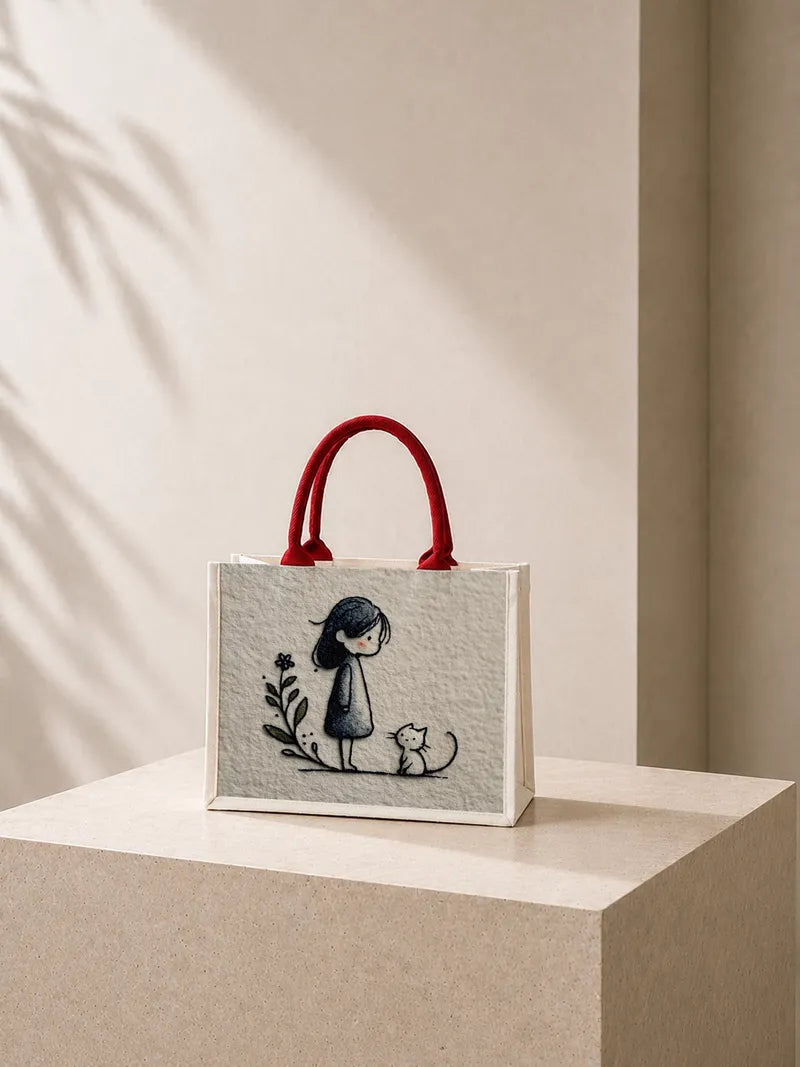 Whispering Girl and Cat Canvas Bag