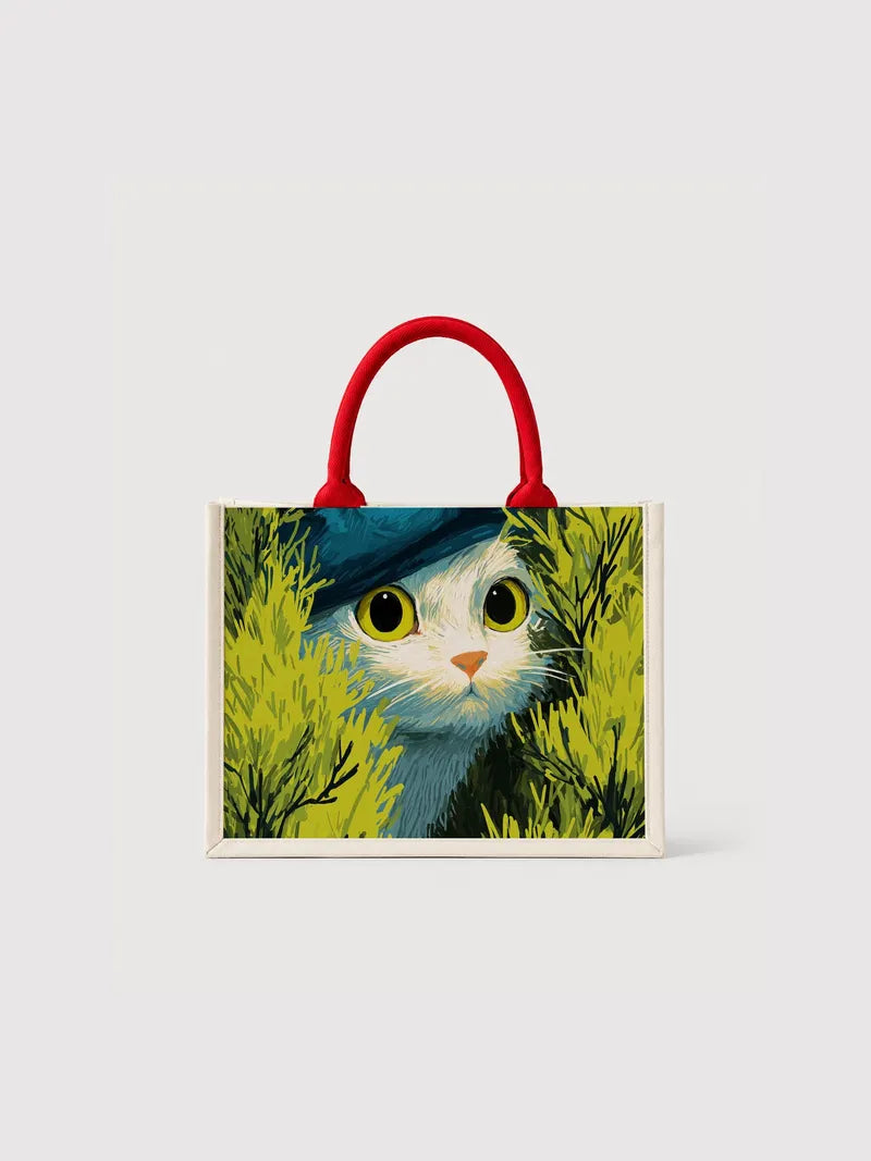 Cat in Cypress Green Canvas Bag