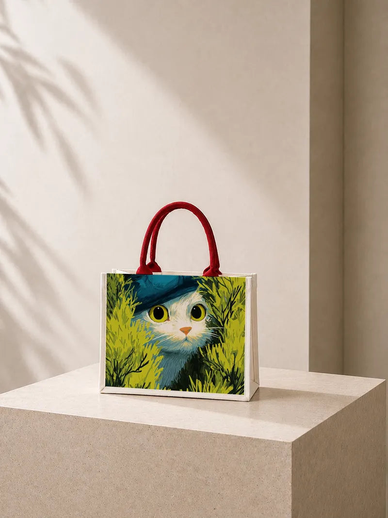 Cat in Cypress Green Canvas Bag