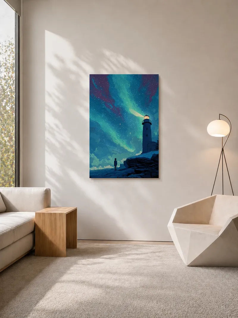 Aurora Lighthouse Illustration Wall Art