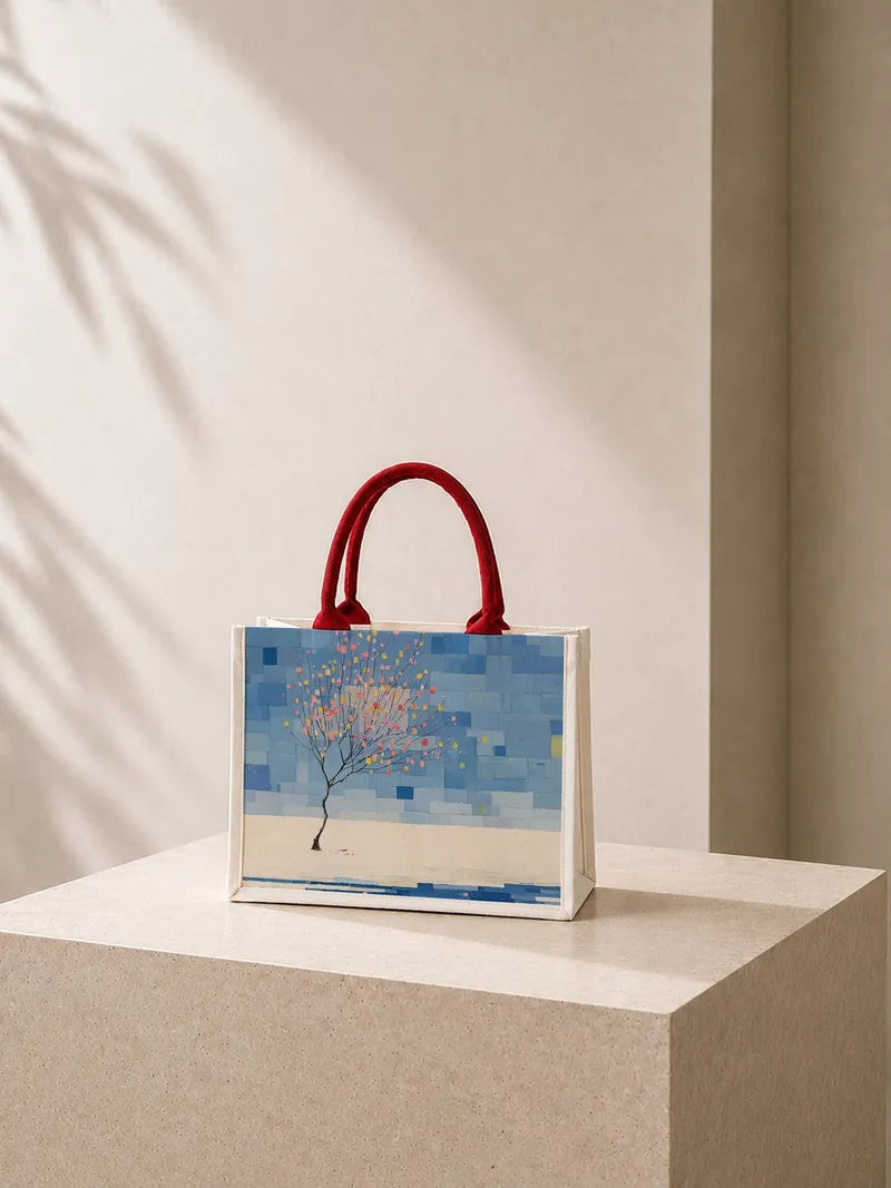 Abstract Tree on Blue Background Canvas Bag