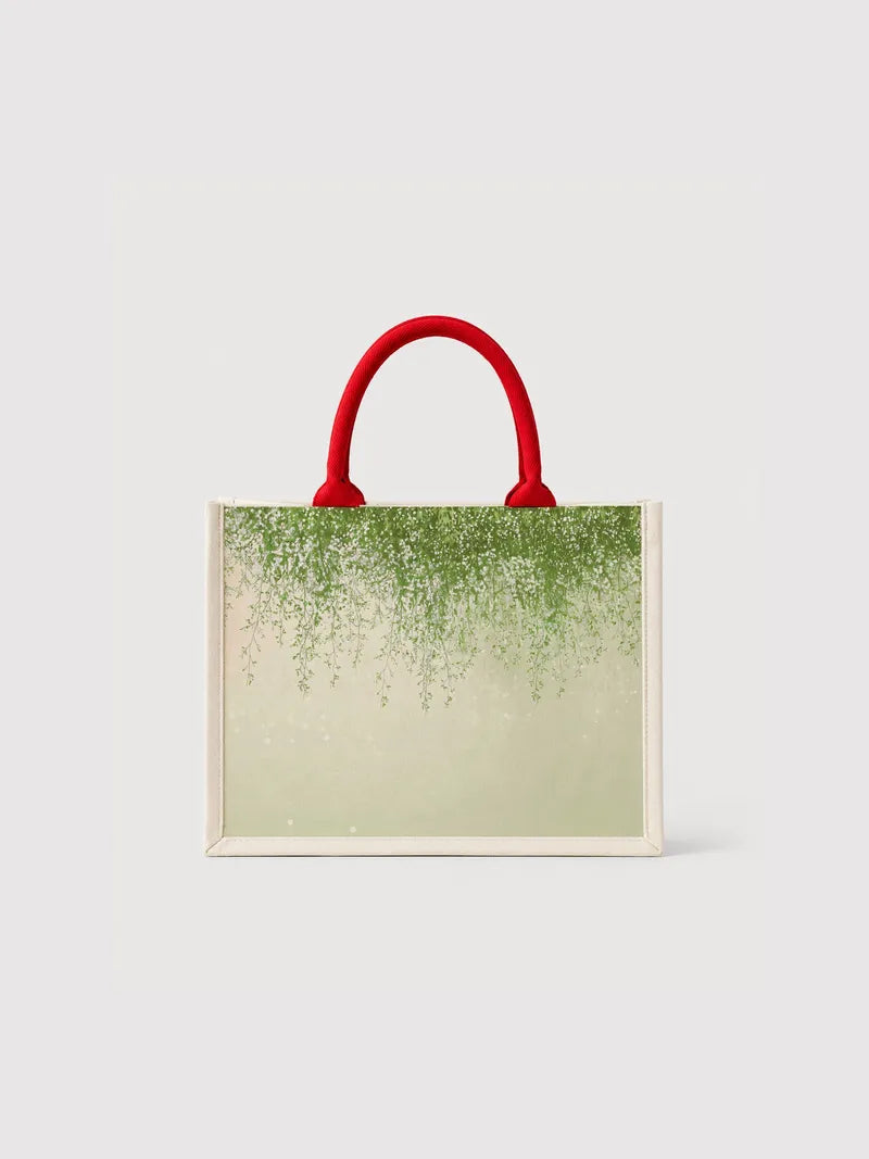 786| Green rattan and white flower Canvas Bag