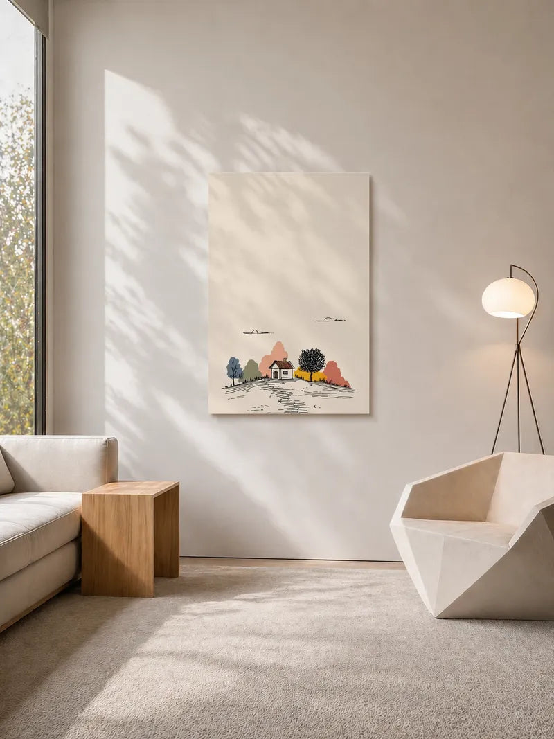 Hillside Cottage Illustration Wall Art