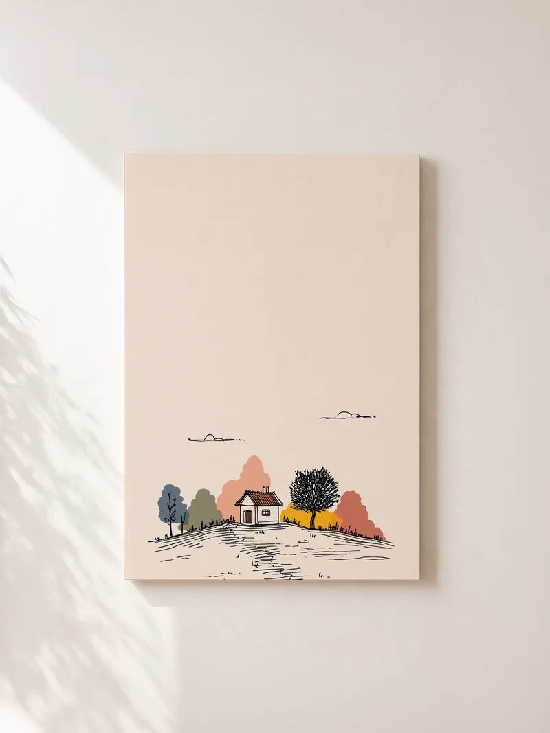 Hillside Cottage Illustration Wall Art