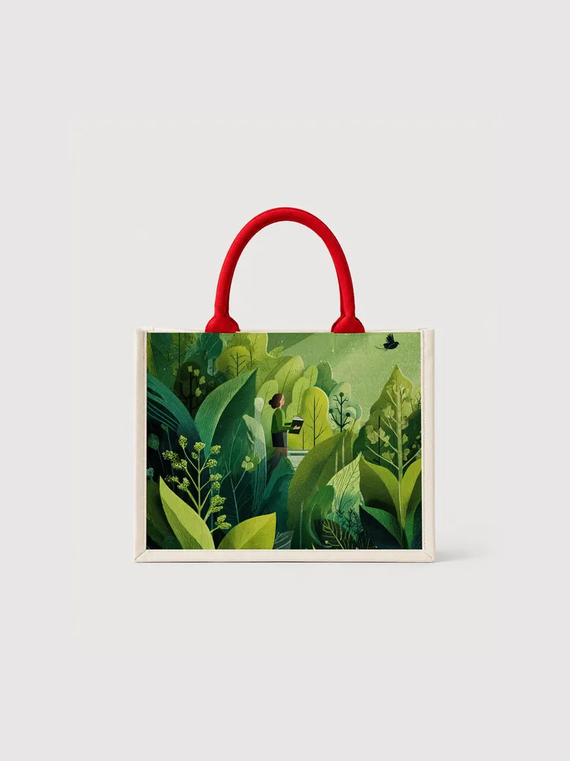 Forest Reader Illustration Canvas Bag