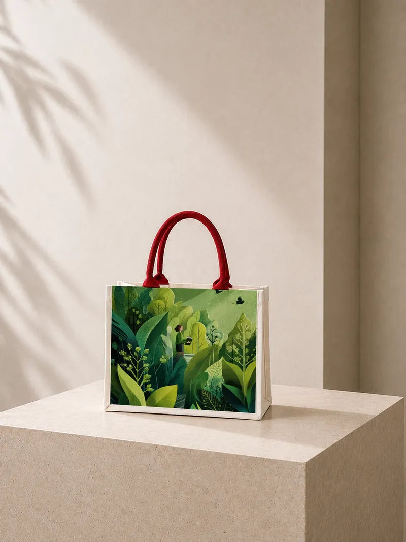 Forest Reader Illustration Canvas Bag