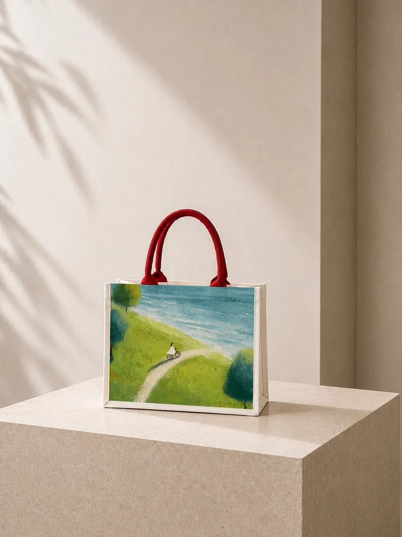 Cyclist by the Sea Canvas Bag