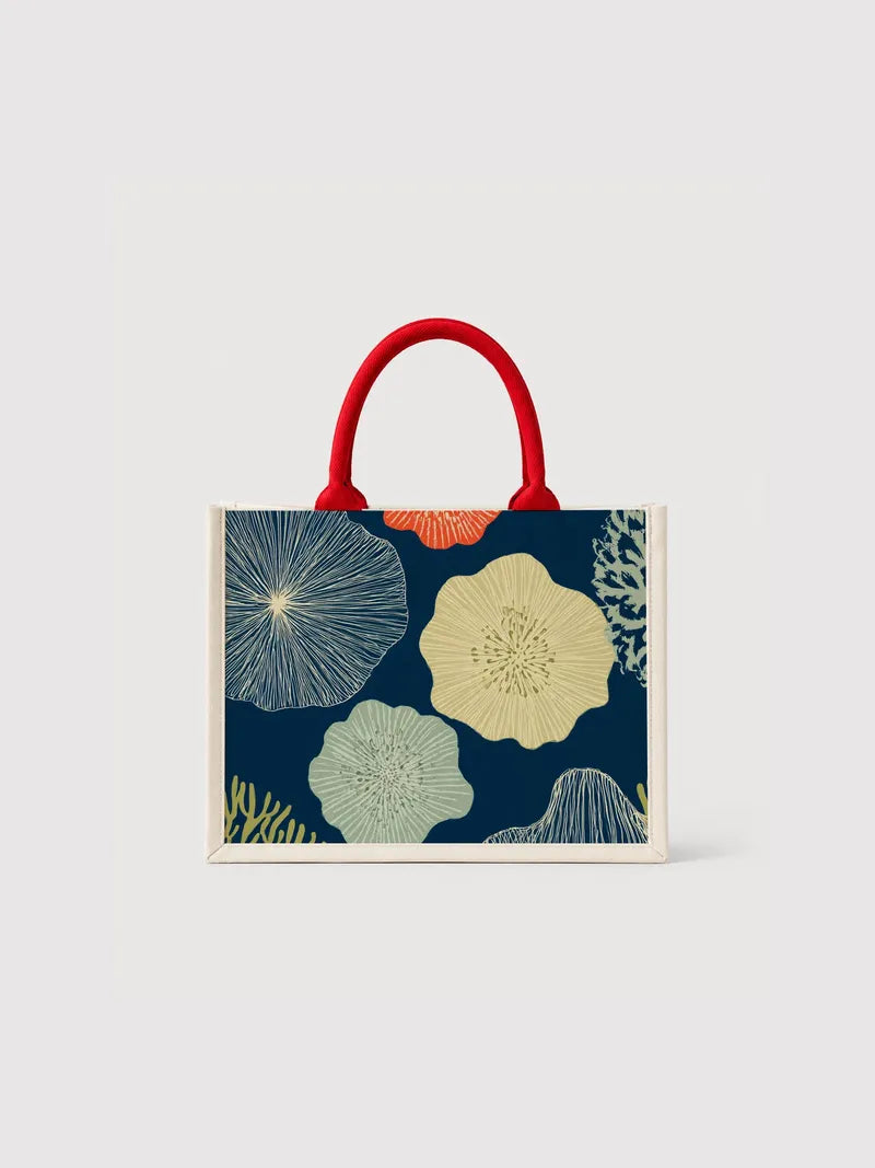 Oceanic Bloom Pattern Canvas Bag