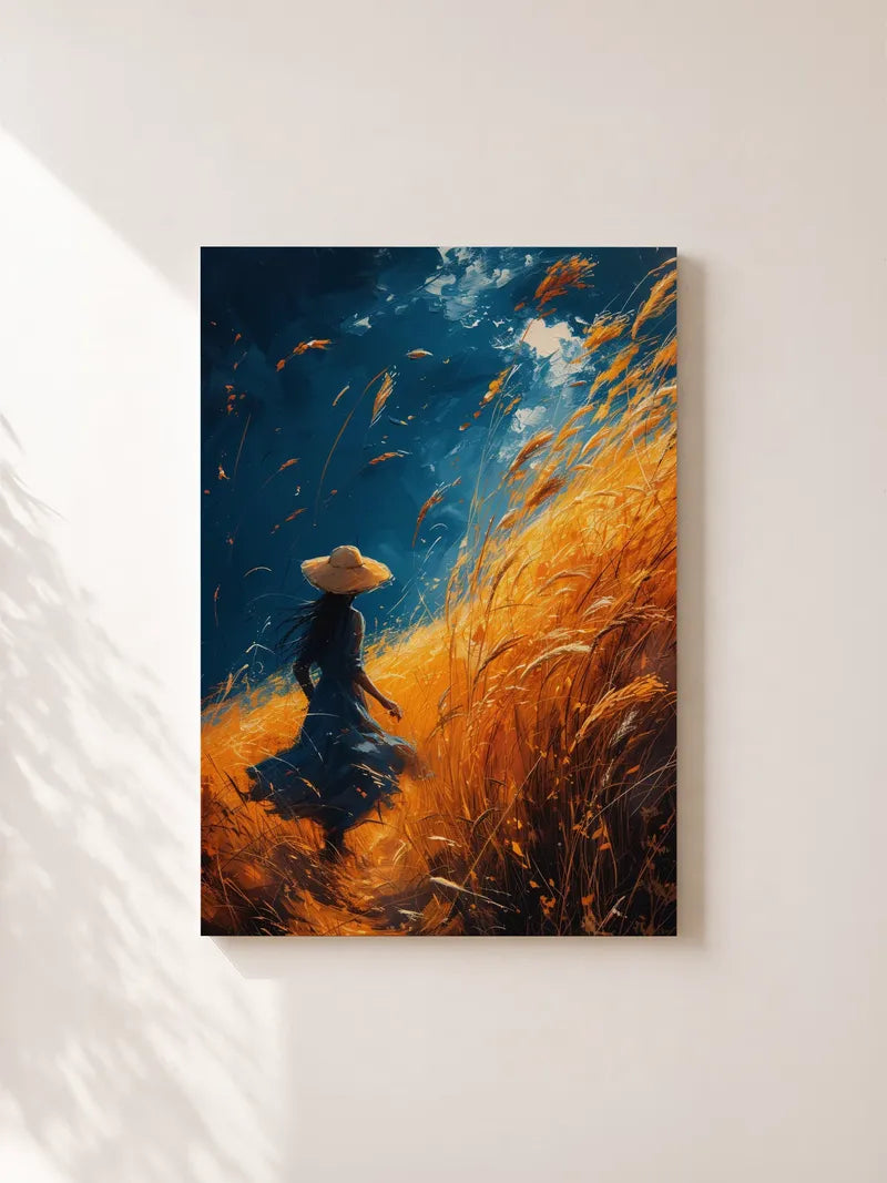 A Girl Strolling in the Fields Wall Art