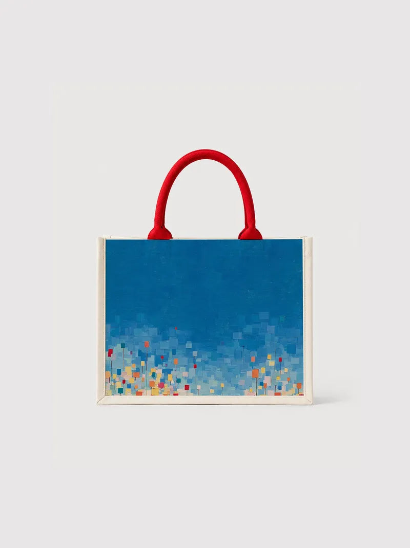 Colorful Abstract Art with Blue Background Canvas Bag