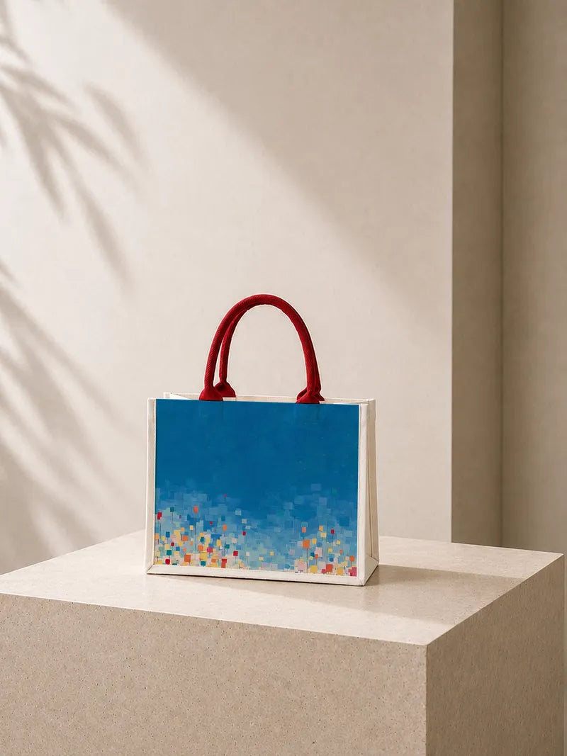 Colorful Abstract Art with Blue Background Canvas Bag